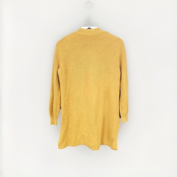 J.Jill Mustard Yellow Button Front Cardigan Sweater w 3/4 Sleeves, Size Small - Picture 2 of 8